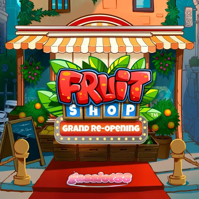 Tampilan visual slot Fruit Shop Grand Re-Opening dengan simbol buah yang cerah